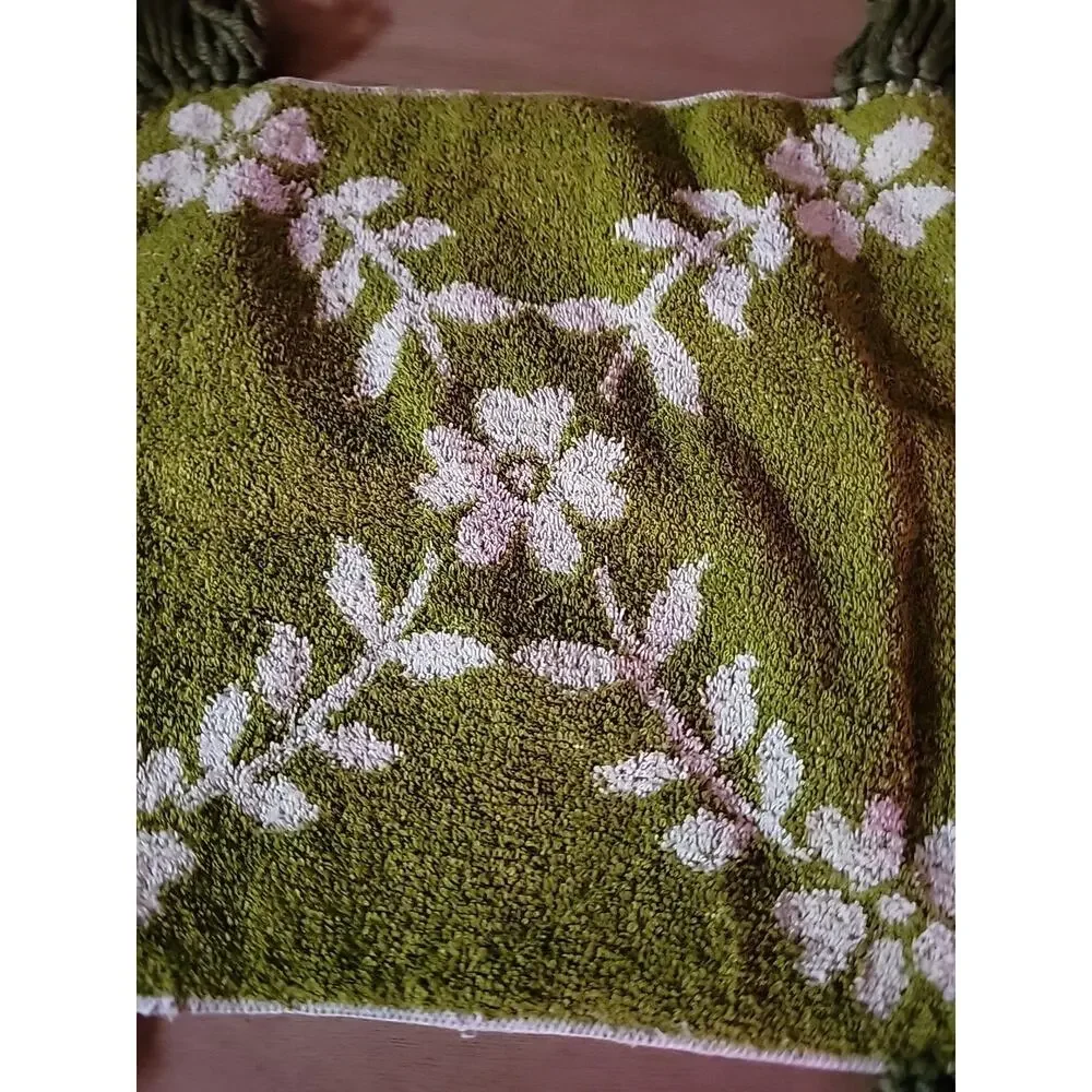 Vintage Green And White Floral Washcloth 60s 70s Project Fringe